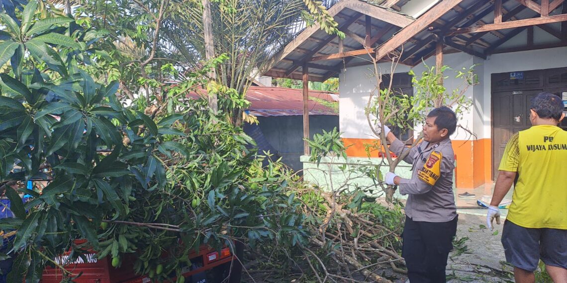 Bentuk Kepedulian, Bhabinkamtibmas Loktuan bantu evakuasi pohon tumbang yang menimpa rumah warga binaan