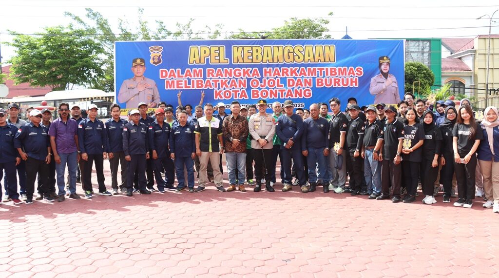 Polres Bontang Gelar Apel Kebangsaan Bersama Ojek Online dan Buruh Kota Bontang